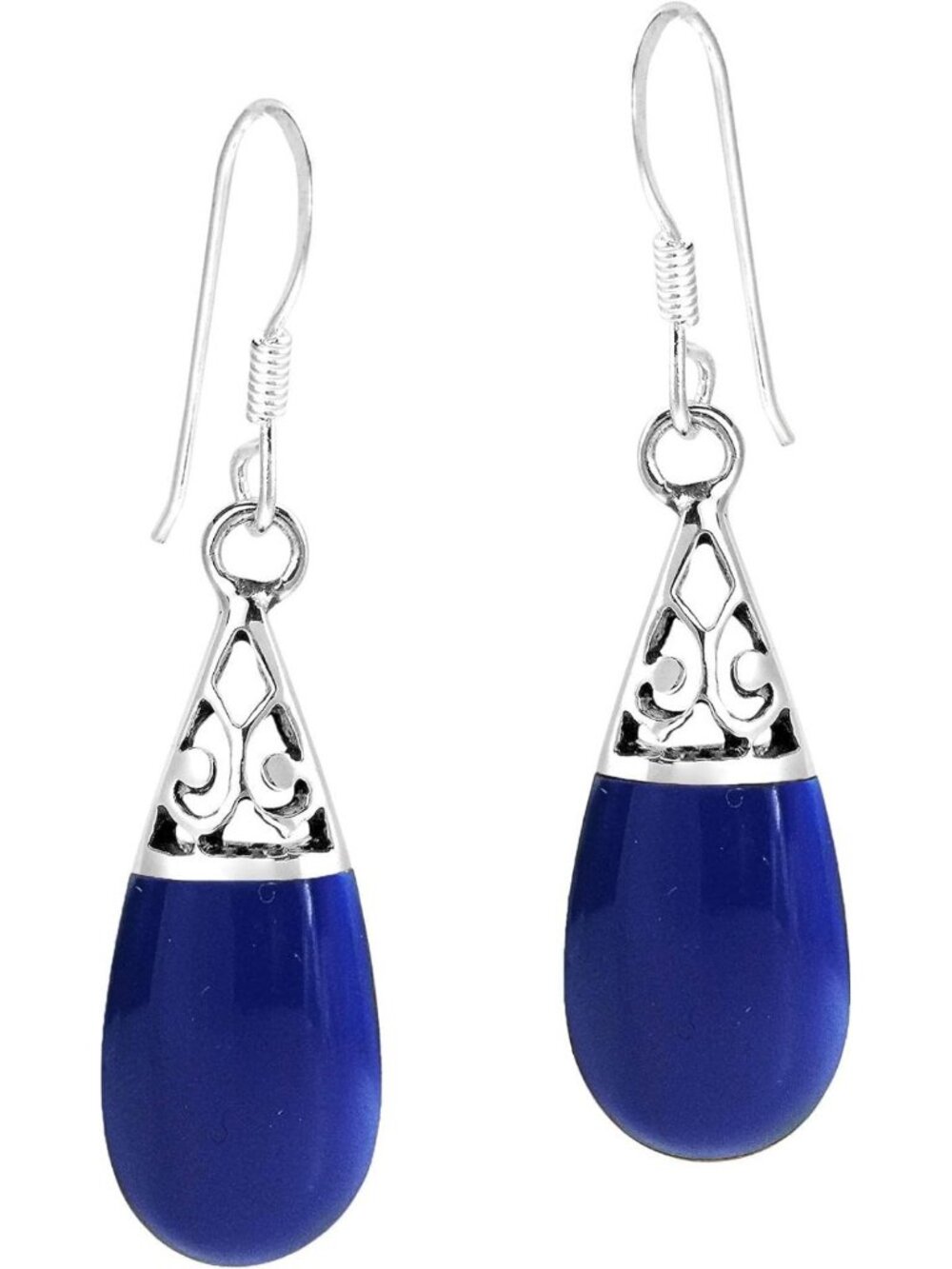 Elegant Teardrop Dangle Earrings with Blue Lapis Inlay | Sterling Silver Jewelry